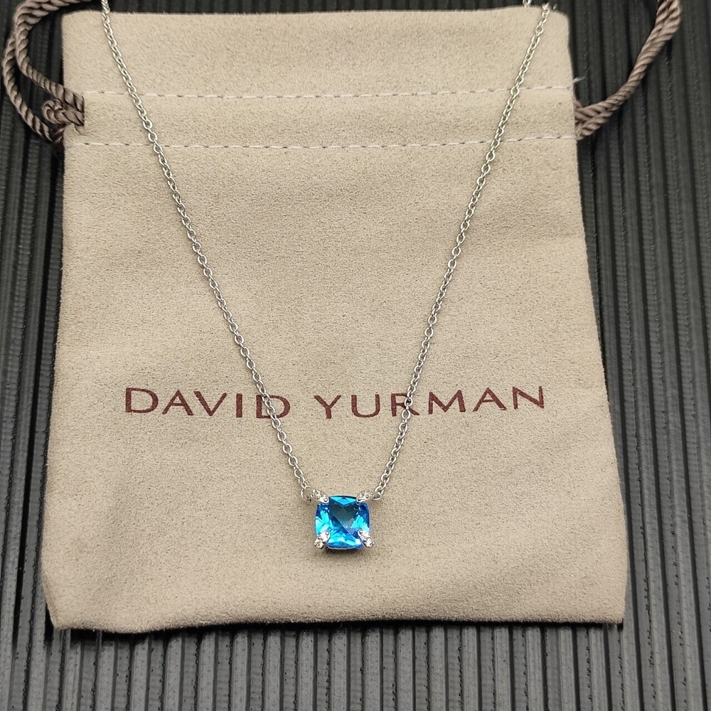 David Yurman Silver Blue Diamond Necklace